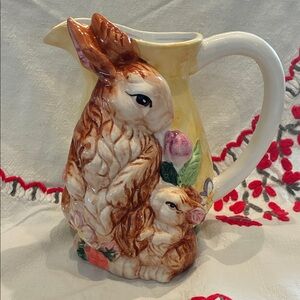 Charming Rabbit Ceramic Easter Pitcher